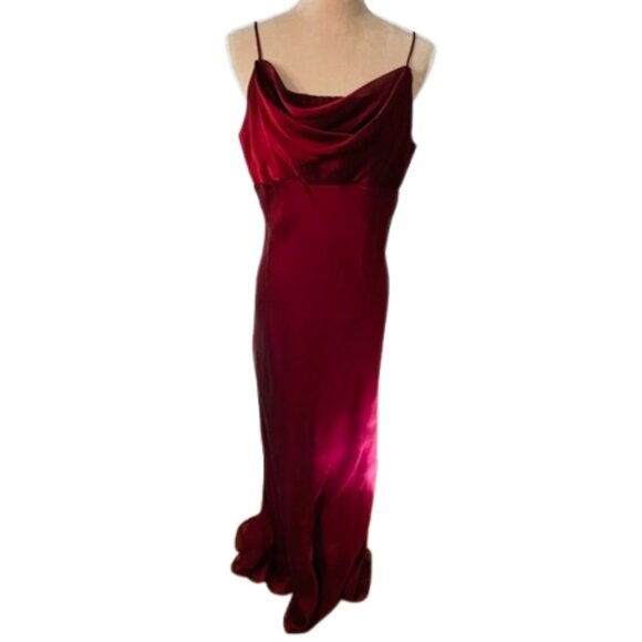Vintage 90s Y2k Night Way Ombre Cowl Neck Vampy Whimsigoth Gown Burgundy 16 - Picture 1 of 6